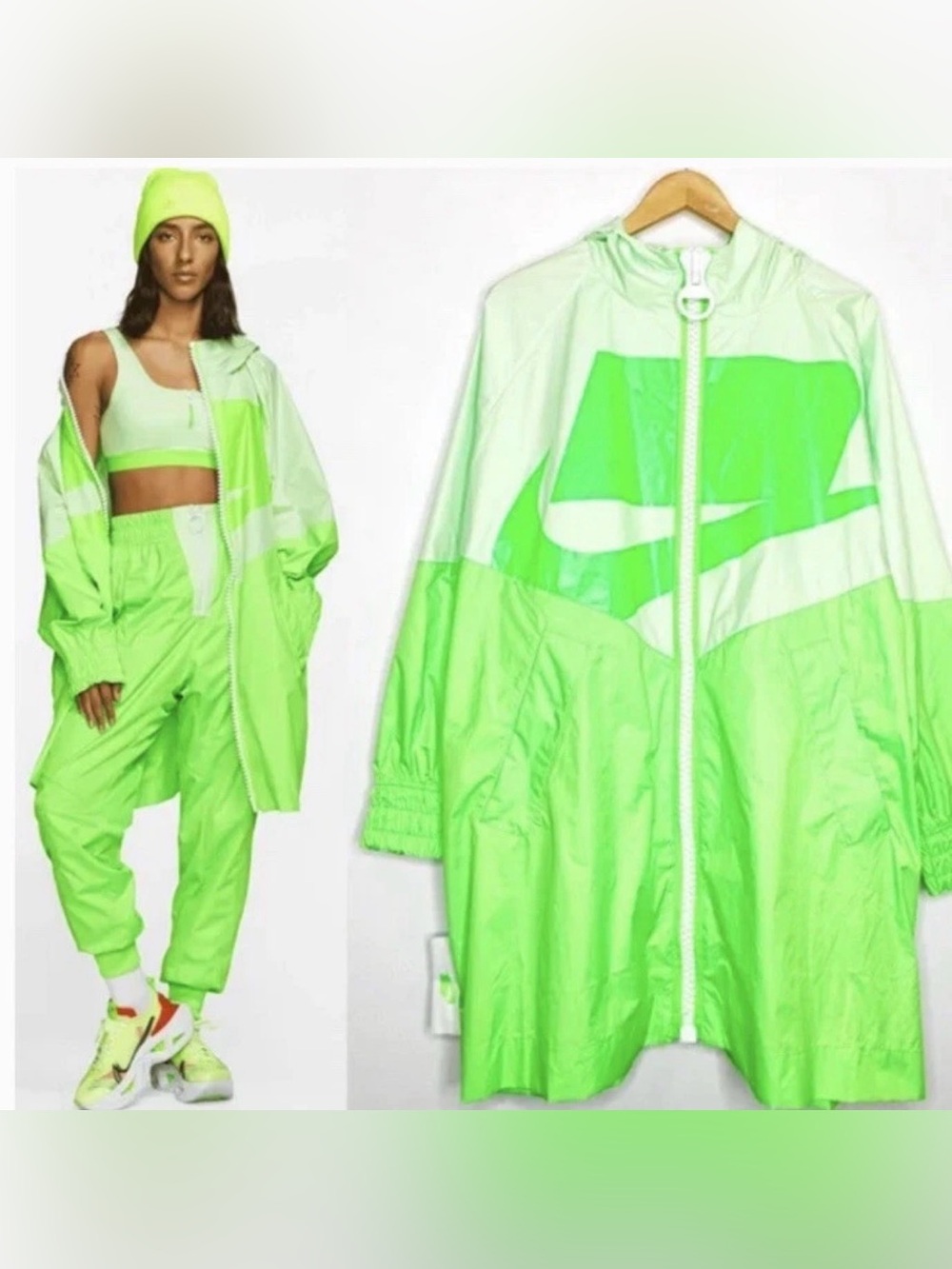 Nike NSW Windrunner Oversized Neon Green Streetwear Windbreaker One Size OSFM